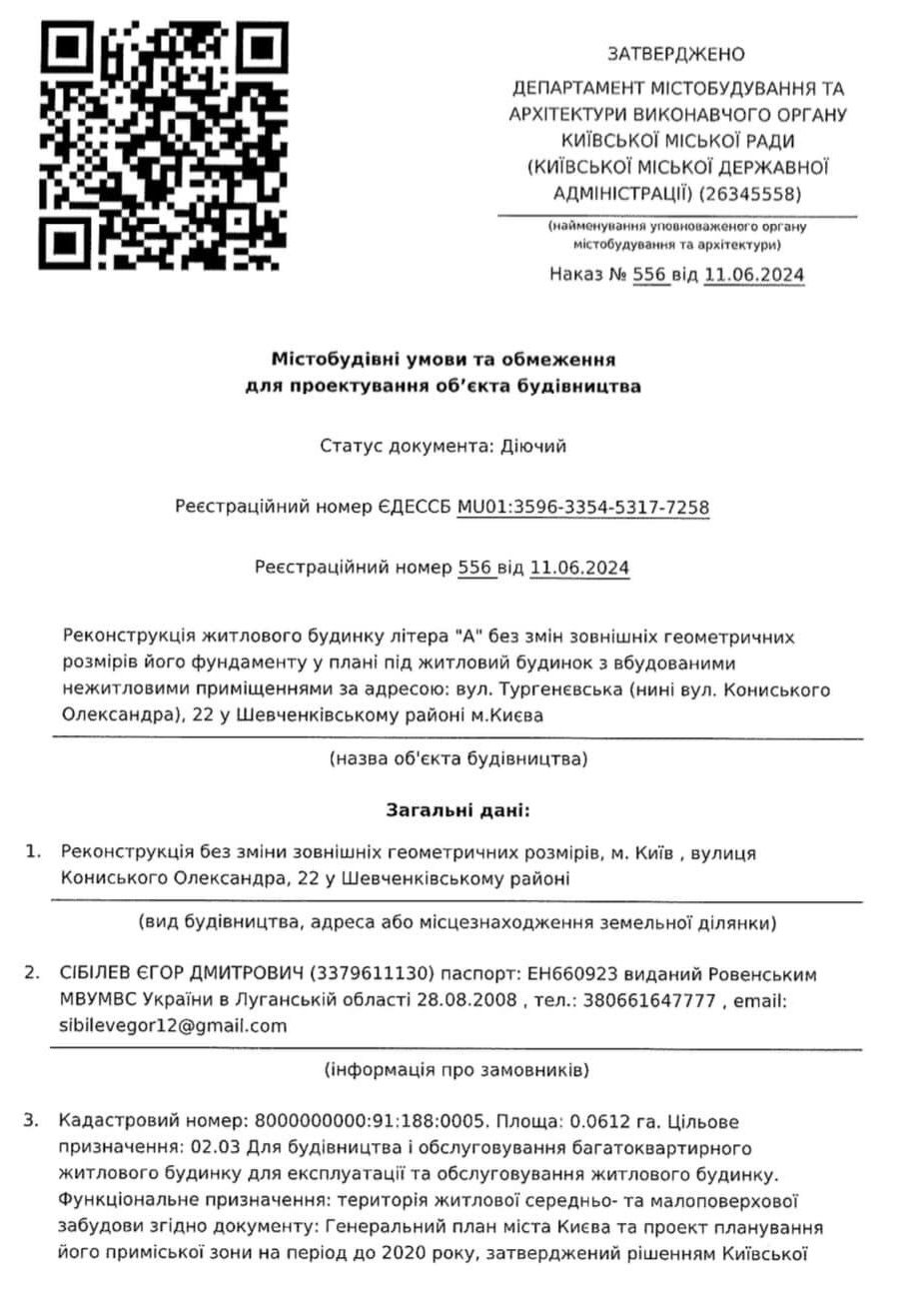 12 червня 2024 р. профільний бдівельний департамент КМДА видав дозвіл на реконструкцію Садиби Зеленських в 9-12 поверховий ЖК «Тургеневъ».